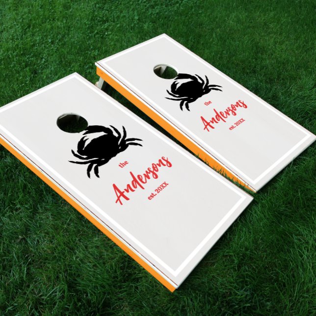 Modern Coastal Ocean Crab Gray and Red Cornhole Set (Creator Uploaded)