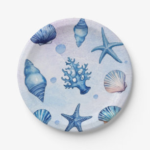 Modern Coastal Sea Shells Treasure Ocean Birthday  Paper Plates