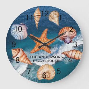 Modern Coastal Sea Shells Treasure Ocean Custom    Large Clock