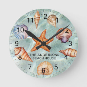 Modern Coastal Sea Shells Treasure Ocean Custom Round Clock