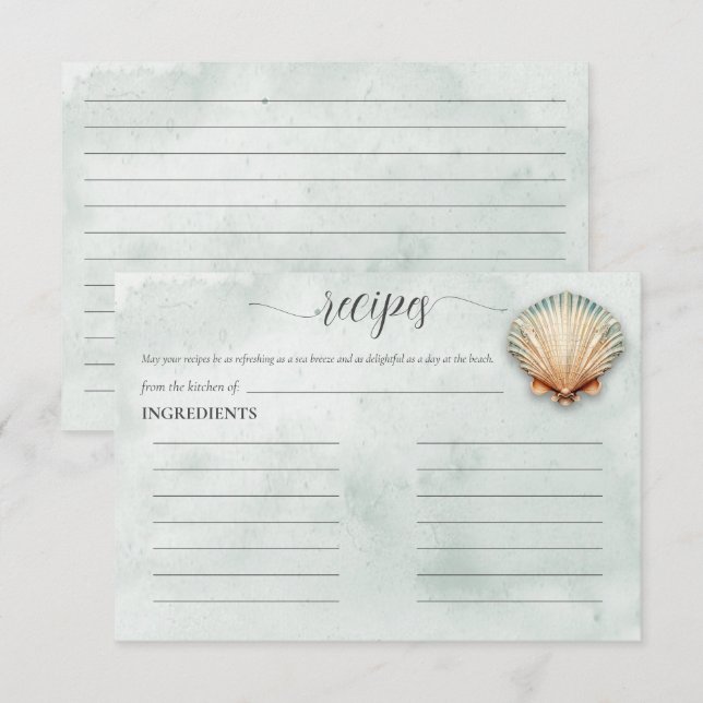Modern Coastal Seashell Aqua Bridal Shower Recipe Enclosure Card (Front/Back)