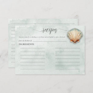 Modern Coastal Seashell Aqua Bridal Shower Recipe Enclosure Card