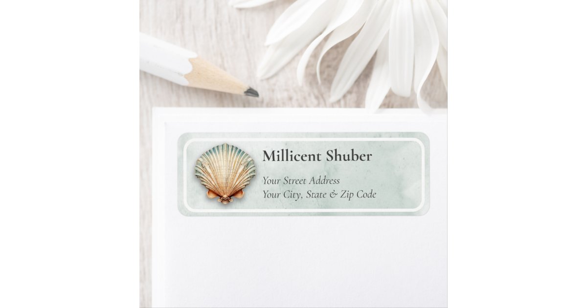 Sea Shell Label Modern Coastal Seashell Aqua Label | Zazzle