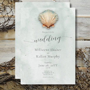 Modern Coastal Seashell Aqua Wedding Invitation