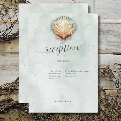 Modern Coastal Seashell Aqua Wedding Reception Enclosure Card