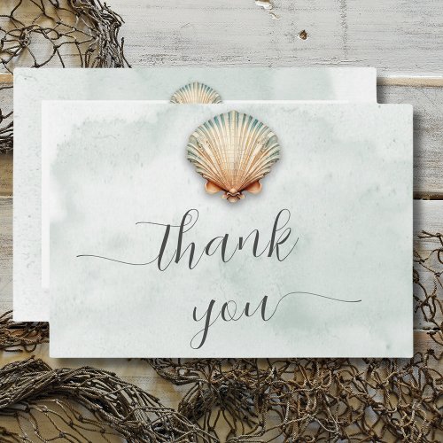 Modern Coastal Seashell Aqua Wedding Thank You Card