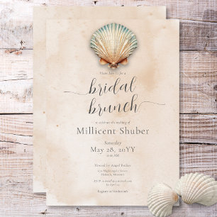 Modern Coastal Seashell Sand Bridal Brunch Invitation