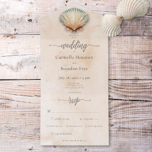 Modern Coastal Seashell Sand Watercolor Dinner All In One Invitation