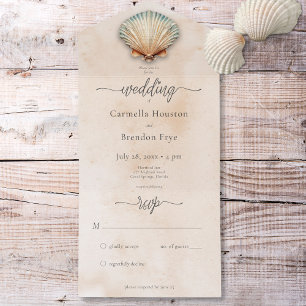 Modern Coastal Seashell Sand Watercolor No Dinner All In One Invitation