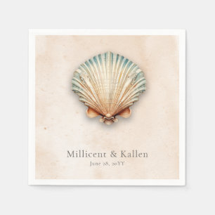 Modern Coastal Seashell Sand Wedding Napkins