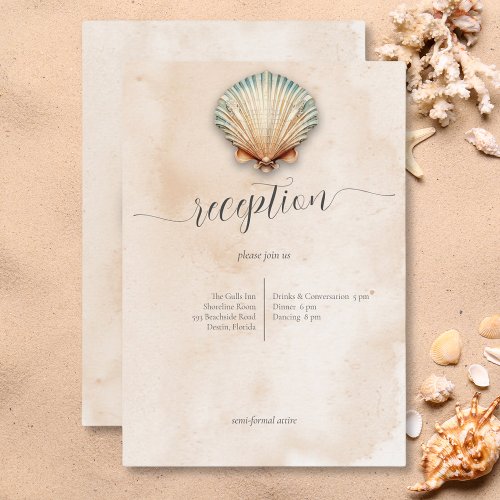 Modern Coastal Seashell Sand Wedding Reception Enclosure Card