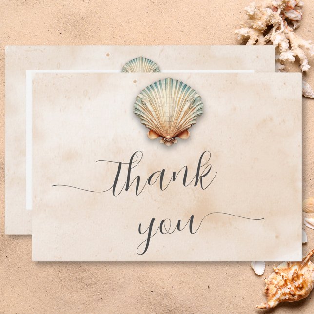 Modern Coastal Seashell Sand Wedding Thank You Card (Modern Coastal Seashell Sand Wedding Thank You Card)