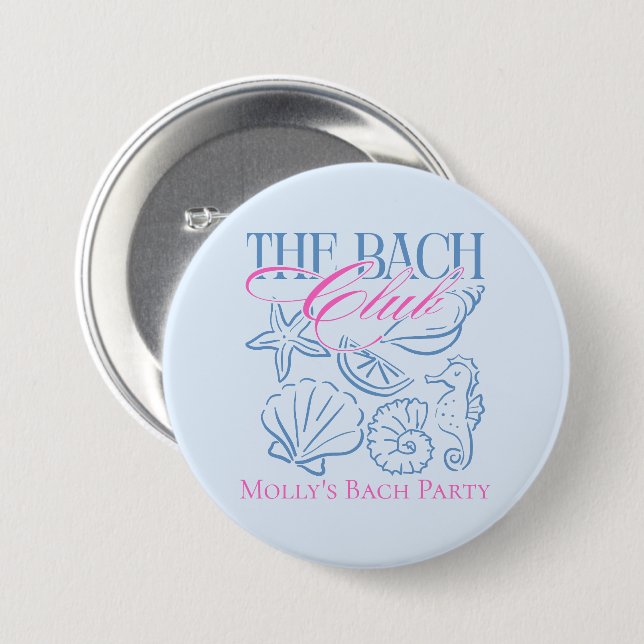 Modern Coastal Seashell Theme Bachelorette Party Button (Front & Back)