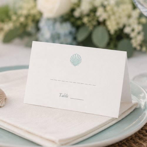 Modern Coastal Seashell Wedding Place Card