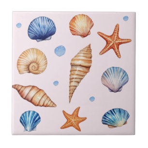 Modern Coastal Seashells Pattern Treasure Ocean Ceramic Tile