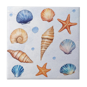 Modern Coastal Seashells Pattern Treasure Ocean Ceramic Tile