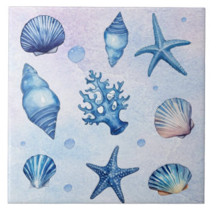 Modern Coastal Seashells Pattern Treasure Ocean Ceramic Tile