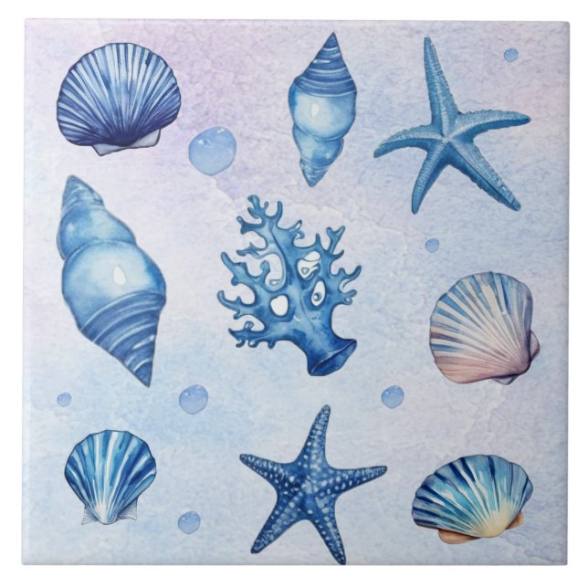 Modern Coastal Seashells Pattern Treasure Ocean    Ceramic Tile (Front)
