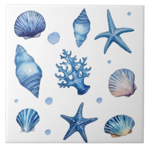 Modern Coastal Seashells Pattern Treasure Ocean Ceramic Tile