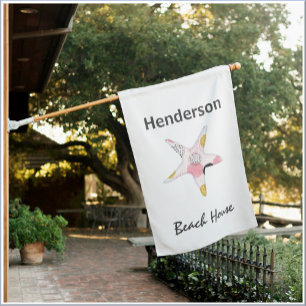 Modern Coastal Starfish Beach House Flag