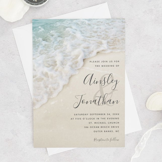 Modern Coastal Summer Beach Wedding Invitation (Creator Uploaded)