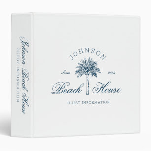 Modern Coastal Vintage Beach House Palm Tree Blue  3 Ring Binder