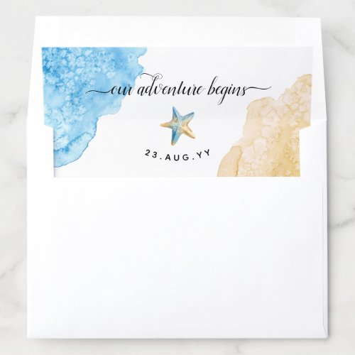 Modern Coastal Wedding Watercolor Adventure Begins Envelope Liner