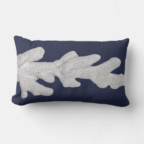 Modern Coastal White Coral  Navy Lumbar Pillow