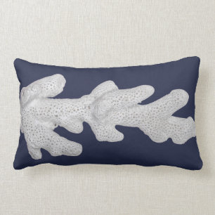 Modern Coastal White Coral & Navy Lumbar Pillow