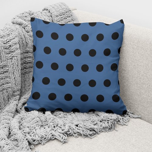 Modern Cobalt Blue Black Polka Dots Pattern Throw Pillow