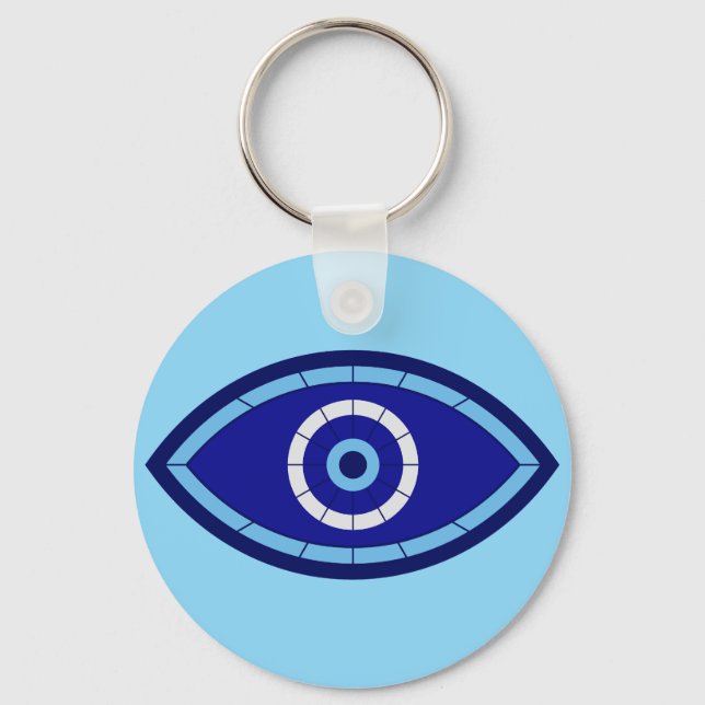 Modern Cobalt Blue Geometric Evil Eye Protection Keychain (Front)