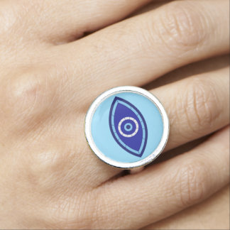 Modern Cobalt Blue Geometric Evil Eye Protection Ring