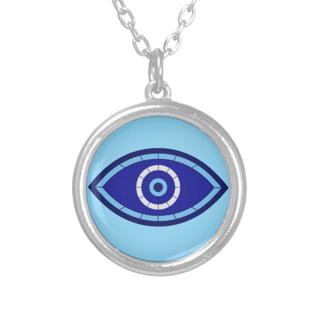 Modern Cobalt Blue Geometric Evil Eye Protection Silver Plated Necklace (Front)
