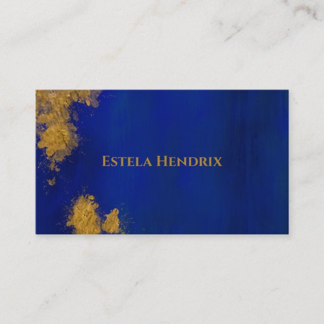 Modern Cobalt Blue Gold Splatter Business Card (Front)