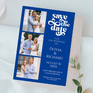Modern Cobalt Blue Photo Collage Wedding Save The Date
