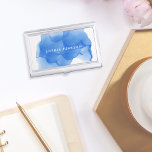 Modern Cobalt Blue Watercolor | Personalized Business Card Case<br><div class="desc">Elegant and colorful business card holder features your name and/or business name in white,  overlaid on a vibrant watercolor inkblot in cool cobalt blue. Matching business cards and accessories also available.</div>