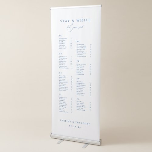 Modern Cobalt Blue Wedding Seating Chart Retractable Banner