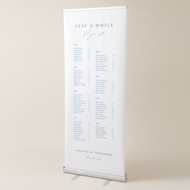 Modern Cobalt Blue Wedding Seating Chart Retractable Banner (3/4)