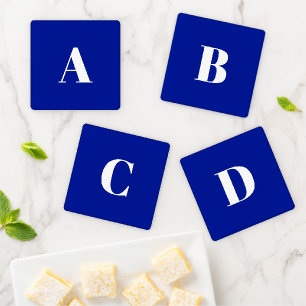 Modern cobalt blue white custom monogram initial coaster set