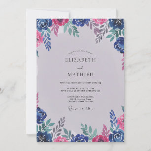 Modern Cobalt Magenta Petal Wedding Invitation