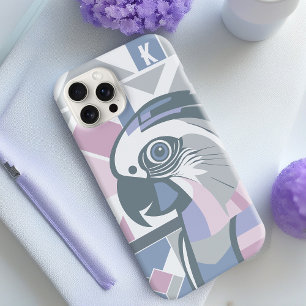 Modern Cockatoo Stylish Geometric Parrot Monogram iPhone 15 Case