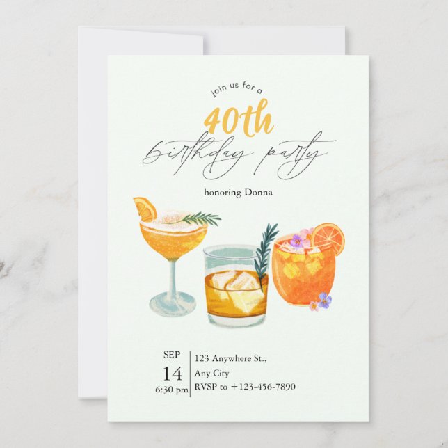 Modern Cocktail 40th Birthday Party Invitation (Front)