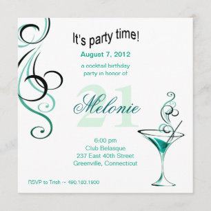 Modern Cocktail Birthday Party (aqua) Invitation