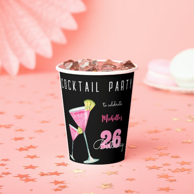 modern Cocktail birthday party black Paper Cups (Insitu)