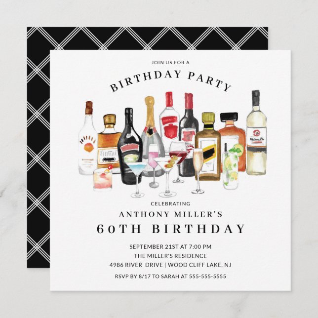 Modern Cocktail Birthday Party Invitation (Front/Back)
