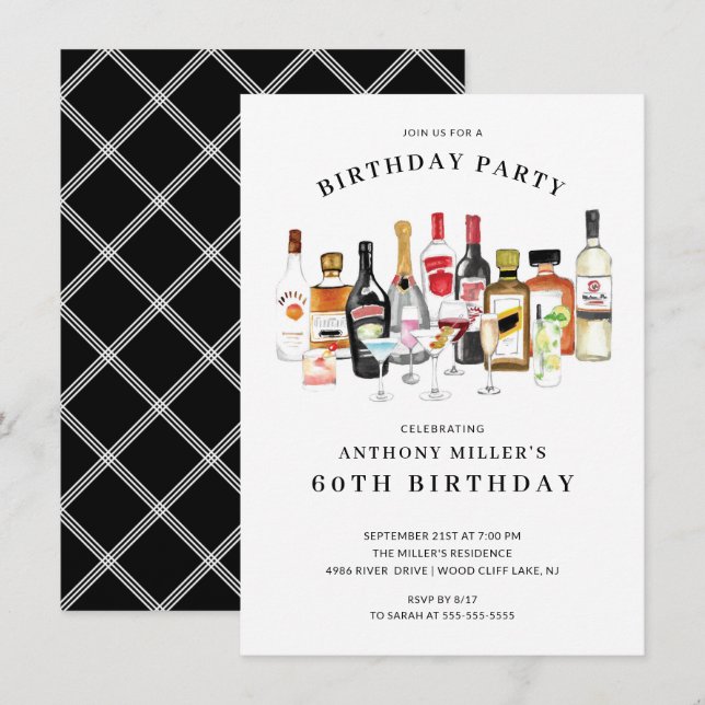 Modern Cocktail Birthday Party Invitation (Front/Back)