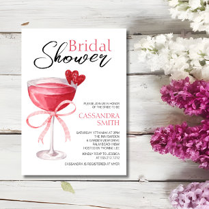 Modern Cocktail Drink Pink Bow Bridal Shower Invitation