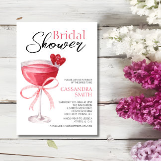 Modern Cocktail Drink Pink Bow Bridal Shower  Invitation