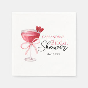 Modern Cocktail Drink Pink Bow Bridal Shower Napkins