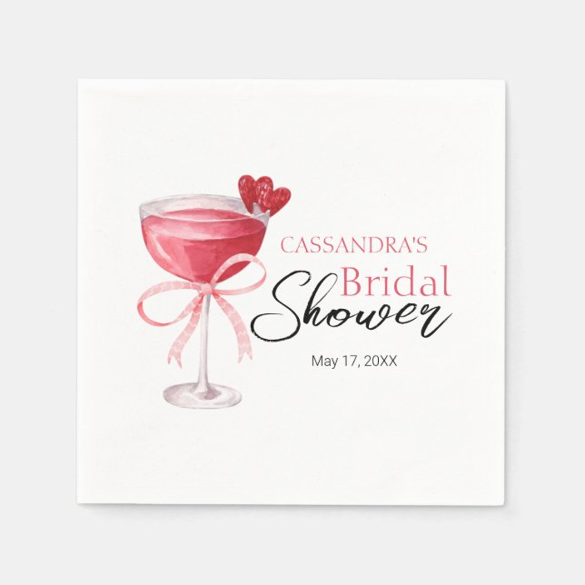 Modern Cocktail Drink Pink Bow Bridal Shower  Napkins (Front)